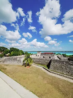Yucatan Prints: San Felipe Fort and Bacalar Lagoon, elevated view, Bacalar, Quintana Roo State, Mexico