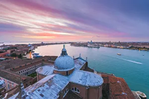San Giorgio Maggiore, Venice, Veneto, Italy. High angle view at dusk