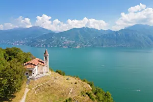 Como District Prints: San Martino church in Griante overlooking Lake Como