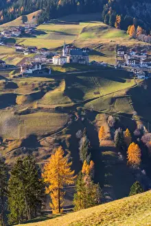 Non Valley Prints: San Nicolo church and Proves municipality in autumn Europe