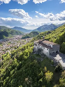 San Patrizio sanctuary on a hill overlooking Casnigo and Valle Seriana