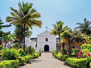 Central Park Prints: San Pedro Church at the Central Park, San Pedro La Laguna, Solola Department, Guatemala