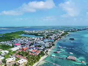 Cayo Ambergris Prints: San Pedro Town, Ambergris Caye, aerial view, Belize District, Belize