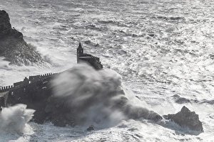 Portovenere Prints: San Pietro church during a strong sea storm, Portovenere, La Spezia, Liguria, Italy