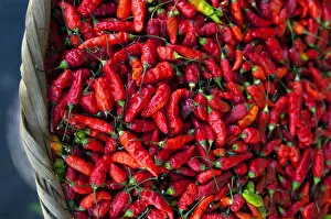 Images Dated 21st May 2013: San Salvador, El Salvador, Hot Red Peppers For Sale, Street Market