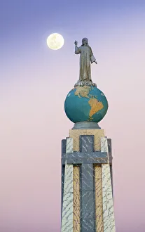 Jesus Christ Prints: San Salvador, El Salvador, Full Moon, Dawn, Monument To The Divine Savior Of The World