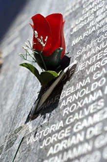 Images Dated 21st May 2013: San Salvador, El Salvador, Paper Red Rose, Memorial Wall, Monument To The