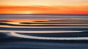 Low Tide Prints: Sand bars at sunset and low tide, Cape Cod, Skaket Beach, Orleans, Massachusetts, USA