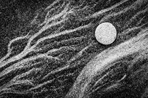 Pattern Prints: Sand pattern and stone abstract on a beach, Devon, England. Winter (January) 2019