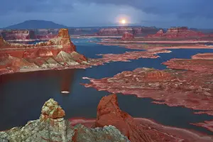 Erosion Landscape Prints: Sandstone erosion landscape and moon at Alstrom Point at Lake Powell - USA, Utah, Kane
