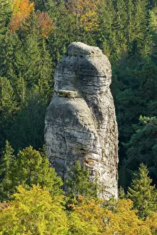 Liberec Region Prints: Sandstone rock tower seen from Vyhlidka u Lvicka (Lion's view) viewpoint