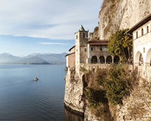 Lake Maggiore Collection: Santa Caterina del Sasso hermitage, Lake Maggiore, Lombardy, Italy