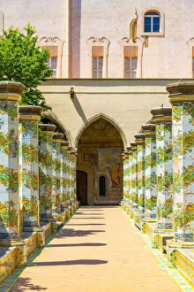 Santa Chiara Monastery, Cloister with majolica columns, Naples, Italy