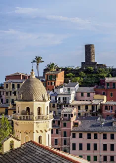 Vernazza Prints: Santa Margherita di Antiochia Church and Doria Castle, Vernazza, Cinque Terre, UNESCO