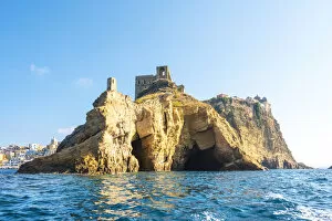 Images Dated 24th September 2020: Santa Margherita Nuova cloister and cliffs in Procida island, Gulf of Naples