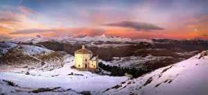 Apennines Prints: Santa Maria della Pieta Church at sunset, in backround the Gran Sasso National