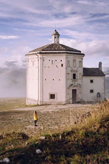Santa Maria della PietAA┬á church and woman in Abruzzo, Italy