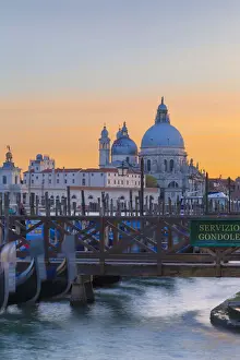 Touristic Attraction Prints: Santa Maria della Salute Basilica from Riva degli Schiavoni at sunset, Venice, Veneto