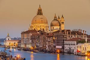 Images Dated 19th October 2014: Santa Maria della Salute church and Grand Canal at sunset, Venice, Veneto, Italy