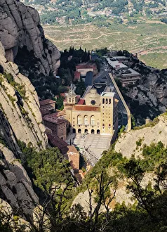 Montserrat Prints: Santa Maria de Montserrat Abbey, elevated view, Montserrat mountain range near Barcelona