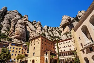 Montserrat Prints: Santa Maria de Montserrat Abbey, Montserrat mountain range near Barcelona, Catalonia