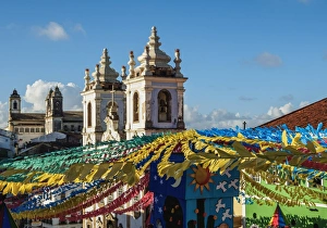 Sao Joao Festival Decorations on Largo do Pelourinho, elevated view, Salvador, State of Bahia