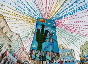 Images Dated 26th June 2017: Sao Joao Festival Decorations on Largo do Pelourinho, low angle view, Salvador, State of Bahia