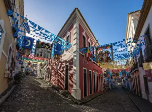 Sao Joao Festival Decorations on the streets of Pelourinho, Old Town, Salvador, State