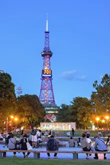 Sitting Prints: Sapporo TV Tower and Odori Park at dusk, Sapporo, Hokkaido, Japan