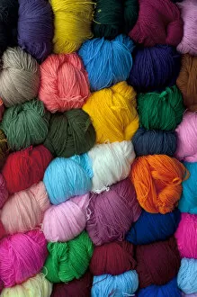 Images Dated 6th January 2014: Saquisili Market, Balls of Dyed Yarn For Sale, Wool, Saquisili, Cotopaxi Province