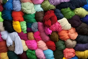 Images Dated 6th January 2014: Saquisili Market, Balls of Dyed Yarn For Sale, Wool, Saquisili, Cotopaxi Province