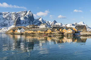 Reine Prints: Sariskoy village in winter. Reine, Lofoten district, Nordland county, Northern Norway