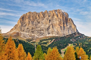 Passo Gardena Prints: Sassolungo in Autumn, Dolomites, South Tyrol, Trentino Alto Adige, Italy