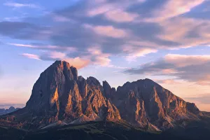 Ortisei Prints: Sassolungo Group at sunset. Gardena Valley, South Tyrol, Dolomites, Italy, Europe