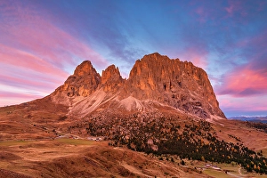 Sella Pass Prints: Sassolungo at Sunrise, Sella Pass, Dolomites, South Tyrol, Trentino, Italy