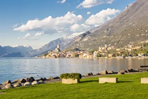 Scaliger castle of Malcesine viewed from the lakefront on the eastern shore of Lake Garda