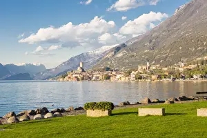 Scaliger castle of Malcesine viewed from the lakefront on the eastern shore of Lake Garda