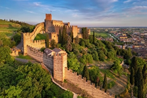 Wall Prints: Scaligero castle of Soave at sunset in summer. Verona district, Veneto, Italy