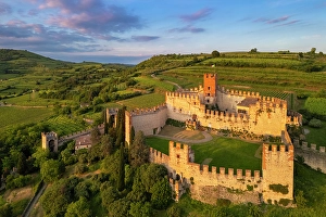 Extended Prints: Scaligero castle of Soave at sunset in summer. Verona district, Veneto, Italy