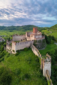 Extended Prints: Scaligero castle of Soave at sunset in summer. Verona district, Veneto, Italy