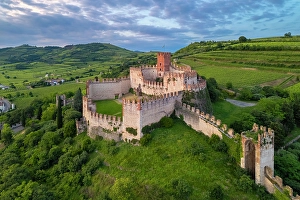 Extended Prints: Scaligero castle of Soave at sunset in summer. Verona district, Veneto, Italy