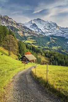 Bern Prints: Scenic autumn landscape with Jungfrau in the background