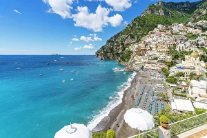Campania Prints: Scenic Coastal Beach View Positano, Amalfi Coast, Campania, Italy