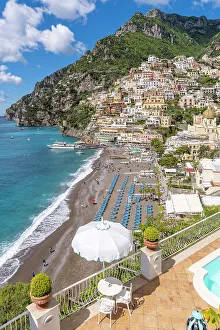 Sorrento Prints: Scenic Coastal Beach View Positano, Amalfi Coast, Campania, Italy