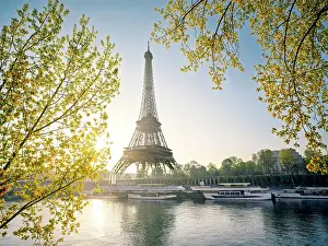 Paris Prints: Scenic Eiffel Tower and the Seine River in Spring, Paris, France