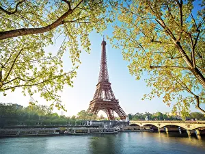 Paris Prints: Scenic Eiffel Tower and the Seine River in Spring, Paris, France