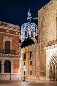 Micalet Prints: Scenic night view of the old town, Valencia, Spain