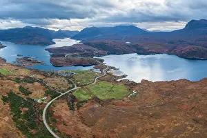 Kylesku Prints: The scenic North Coast 500 driving route crossing Loch a Chairn Bhain in Sutherland