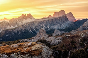 Winding Road Prints: Scenic sunrise over Cinque Torri