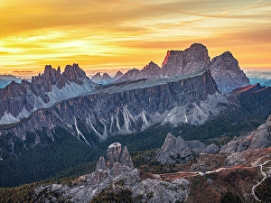 Mountain Road Prints: Scenic sunrise over Cinque Torri
